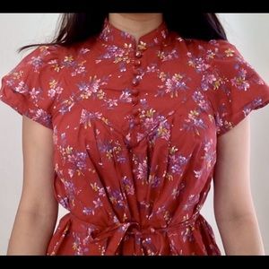 vintage high collar floral dress
